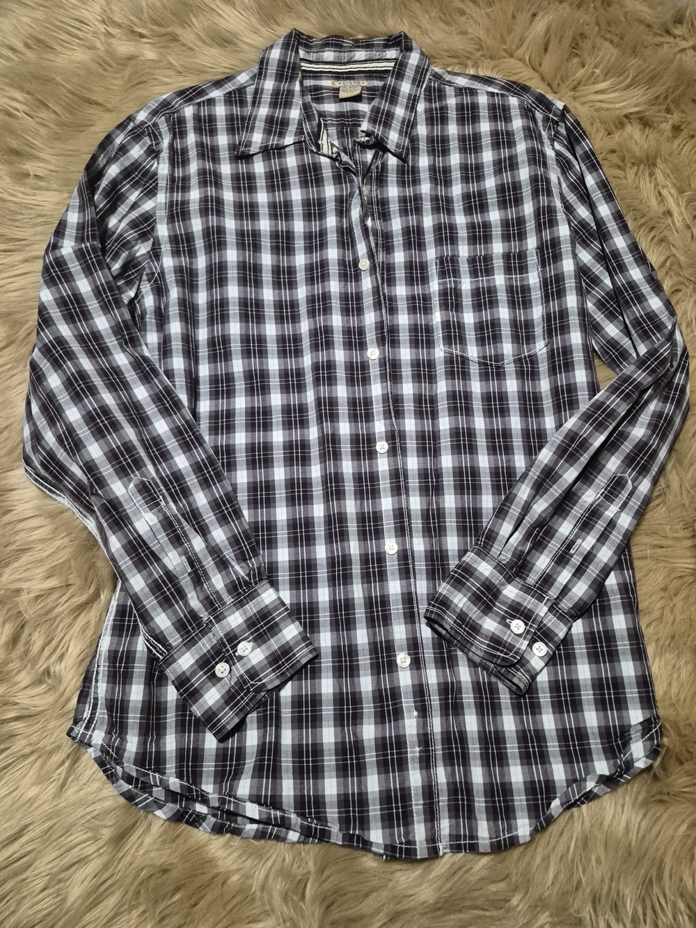 Arizona Checkered Button Down Collar Dress Shirt Long Sleeve